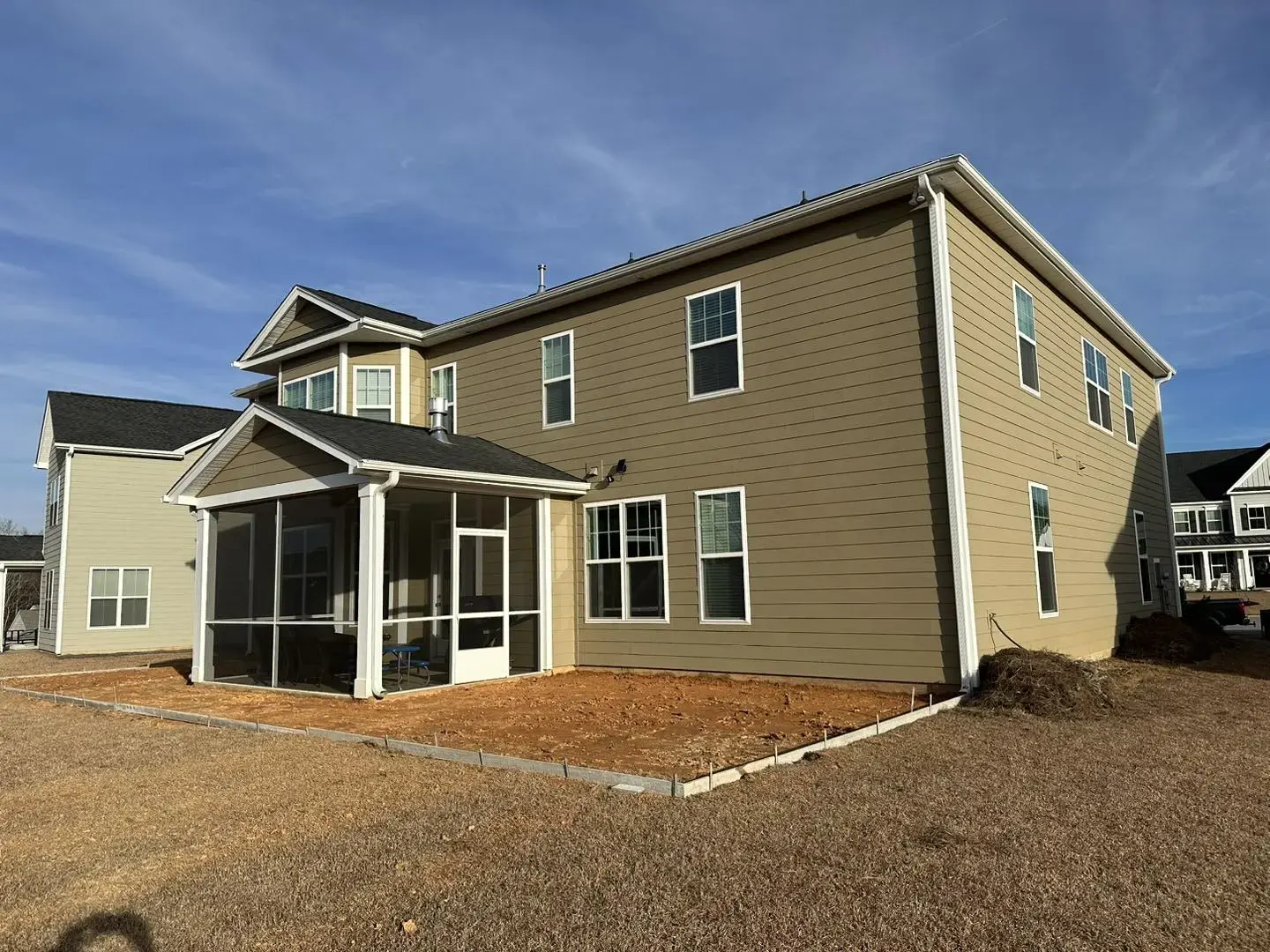Side view of new house ready for landscaping