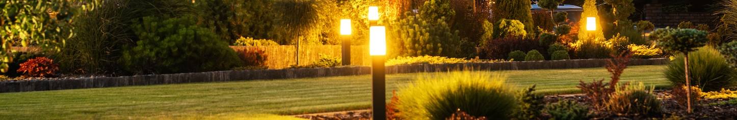 Modern LED Garden Light Posts. Residential Backyard Garden