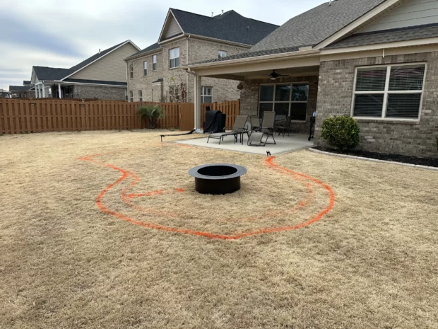 Fire pit area outlined and prepped for installation