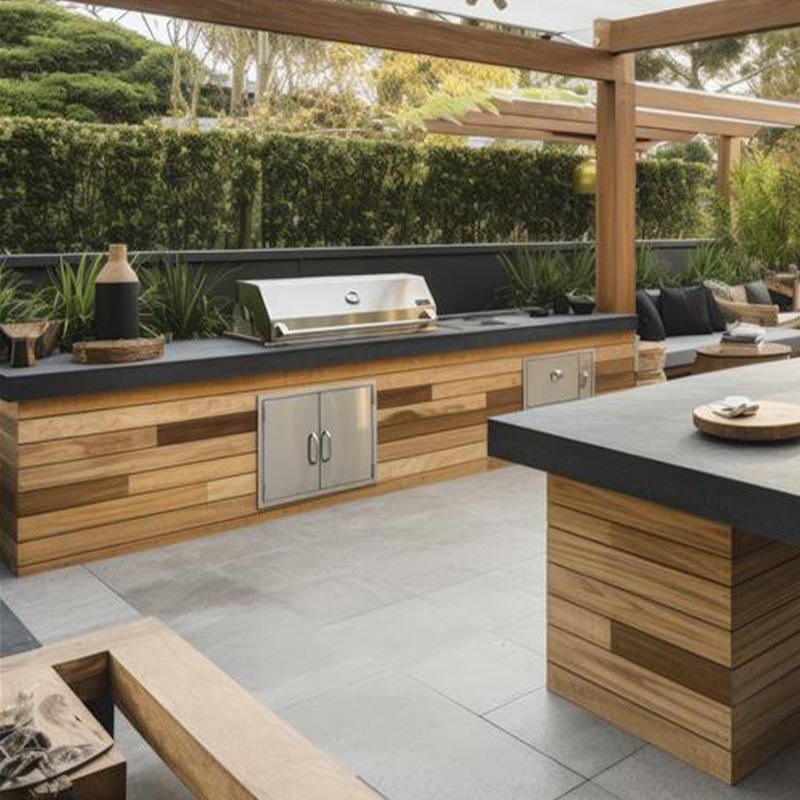 Outdoor kitchen setup with built-in grill and counter