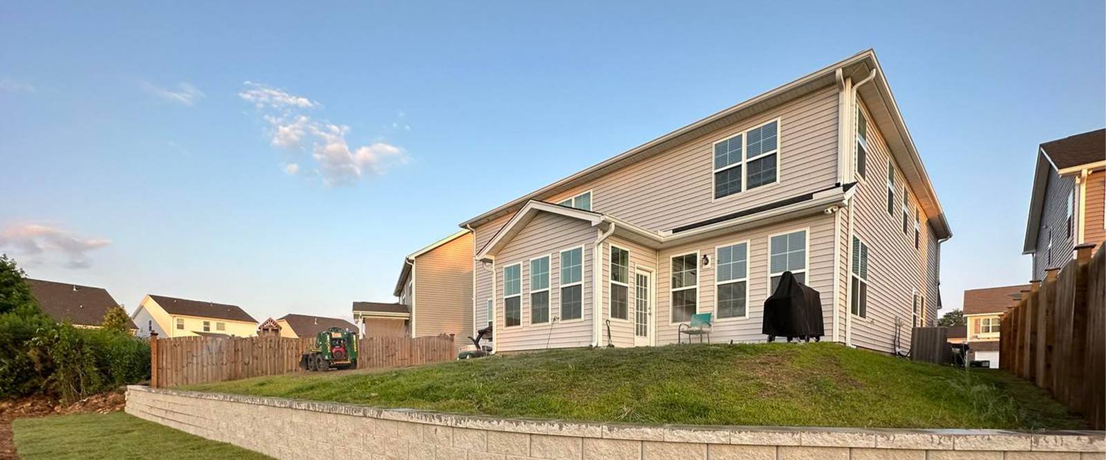 Front yard of a residential home with fresh landscaping